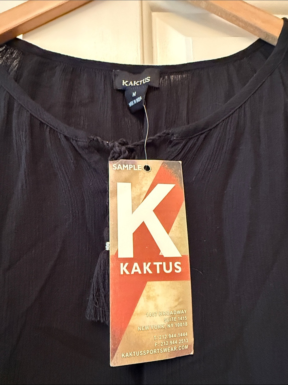 Kaktus Black Boho Peasant Tunic with Tassel Tie - Picture 2 of 7